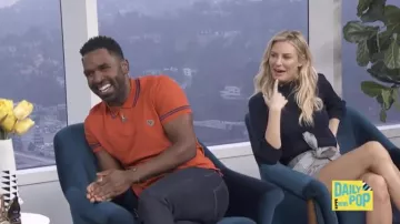 Derek Lam 10 Crosby Belted Houndstooth Linen Cotton Short worn by Morgan Stewart on E! News