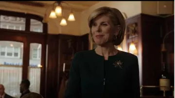 Akris Layered Hem Double Face Wool Jacket worn by Diane Lockhart (Christine Baranski) in The Good Fight (S01E05)