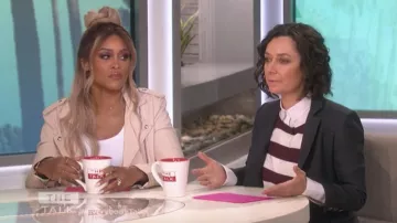 Iro Ashville pink leather biker jacket worn by Eve on The Talk January 31, 2019