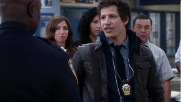 Charles & 1/2 at Urban Outfitters Faux Leather Moto Jacket worn by Jake Peralta (Andy Samberg) in Brooklyn Nine-Nine (S02E01)