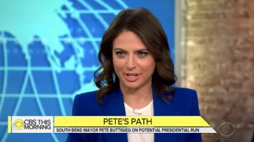 Balmain Double Breasted Veste Bleue portée par Bianna Golodryga sur CBS Ce Matin