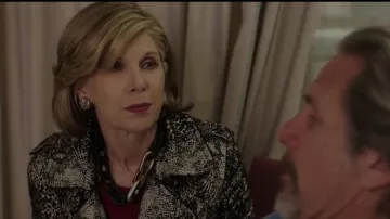 Lanvin Double-Breasted Snake-Print Trenchcoat worn by Diane Lockhart (Christine Baranski) in The Good Fight (S01E10)