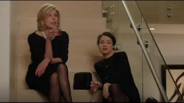 Michael Kors Collection Leather-Trim Boucle Crepe Sheath Dress worn by Diane Lockhart (Christine Baranski) in The Good Fight (S02E01)