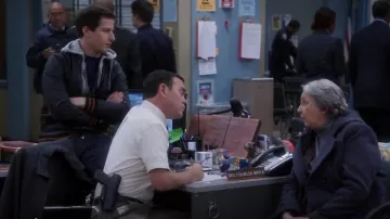 Obey Faux Leather Varsity Jacket worn by Jake Peralta (Andy Samberg) in Brooklyn Nine-Nine (S01E17)