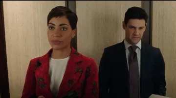 Derek Lam Velvet Floral Jacquard Blazer worn by Lucca Quinn (Cush Jumbo) in The Good Fight (S02E02)