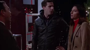 Urban Outfitters Faux Leather Moto Jacket by Charles & 1/2 worn by Jake Peralta (Andy Samberg) in Brooklyn Nine-Nine (S03E10)