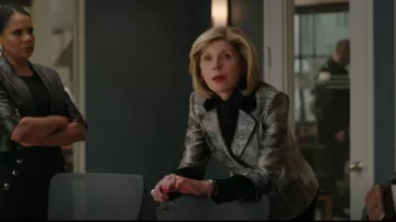Armani Collezioni Jacquard Asymmetric-Button Jacket worn by Diane Lockhart (Christine Baranski) in The Good Fight (S02E03)