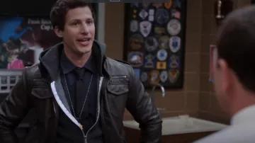 Charles & 1/2 at Urban Outfitters Faux Leather Moto Jacket worn by Jake Peralta (Andy Samberg) in Brooklyn Nine-Nine (S02E13)