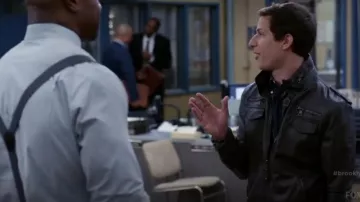 Charles & 1/2 at Urban Outfitters Faux Leather Moto Jacket worn by Jake Peralta (Andy Samberg) in Brooklyn Nine-Nine (S02E20)