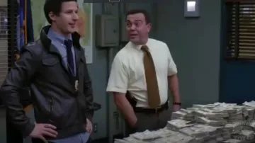 Charles & 1/2 at Urban Outfitters Faux Leather Moto Jacket worn by Jake Peralta (Andy Samberg) in Brooklyn Nine-Nine (S02E22)