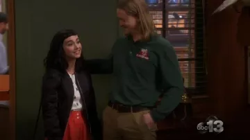 Maje Bart Satin Bomber Jacket worn by Mandy Baxter (Molly McCook) in Last Man Standing (S06E06)