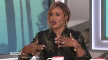 Victoria Beckham Long Sleeve Shimmer Firework Embroidered Shirt worn by Eve on The Talk February 6, 2019