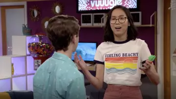 Zara printed "Feeling Beachy" T-shirt worn by Frankie Wong (Madison Hu) in Bizaardvark S03E12
