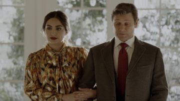 The blouse, a printed Anna Sui Crystal Jennings (Ana Brenda Contreras) in Dynasty S02E13