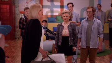 Alice + Olivia Arminda Ruffle Imitation Pearl Blouse worn by Mimi Kanassis (Amy Sedaris) in Unbreakable Kimmy Schmidt (S04E11)