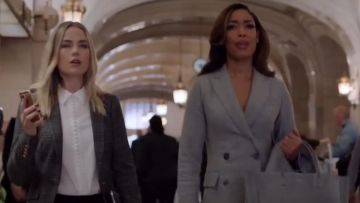 Alexander McQueen Double Breasted Drape Coat worn by Jessica Pearson (Gina Torres) in Suits (S07E16) (S07E16)