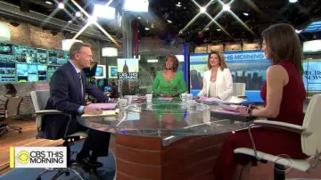 Victoria Beckham Sleeveless Asymmetric Wave Hem Midi Dress worn by Bianna Golodryga on CBS This Morning