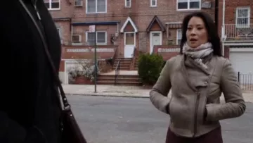 Helmut Lang Weathered Shearling Jacket worn by Dr. Joan Watson (Lucy Liu) in Elementary (S02E15)