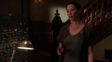 Haute Hippie Rolled Sleeve Raven Dress worn by Dr. Joan Watson (Lucy Liu) in Elementary (S03E03)