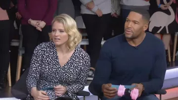 Maje Posima Mono estampado con crema en la cintura usado por Sara Haines en Good Morning America