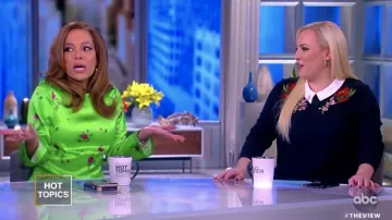 Bernadette Neon floral print silk blend satin midi dress in green worn by Sunny Hostin in The View February 13, 2019