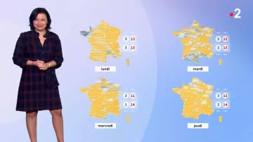El vestido a cuadros de Anaïs Baydemir en Météo 2 del 14/02/2019