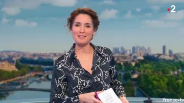La camisa con estampado de piel de serpiente de Marie-Sophie Lacarrau en el Journal de 13 heures de France 2 del 13/02/2019