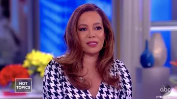 Rixo Ziggy gathered houndstooth satin midi dress worn by Sunny Hostin on The View February 14, 2019