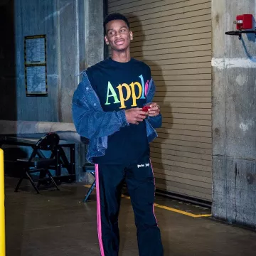 Palm Angels logo track pants worn by Shai Gilgeous-Alexander on the Instagram account @shai