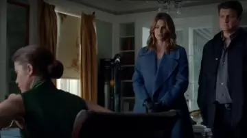 Max Mara Blue Manuela Coat worn by Kate Beckett (Stana Katic) in Castle (S07E13)