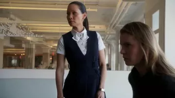 Victoria Beckham Belted Wool-crepe Mini Dress worn by Dr. Joan Watson (Lucy Liu) in Elementary (S04E08)