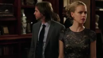 LAgence Metallic Lace Dress worn by Dr. Cassandra Railly (Amanda Schull) in 12 Monkeys (S01E01)