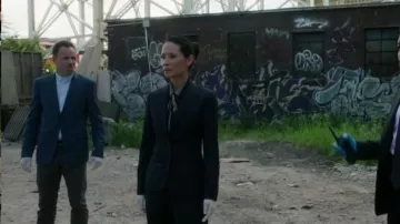 Saint Laurent  Pussy-bow Printed Silk-georgette Shirt worn by Dr. Joan Watson (Lucy Liu) in Elementary (S05E03)