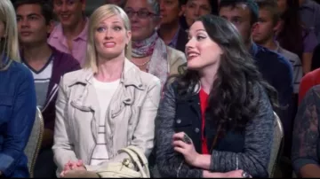 Free People Denim & Knit Jacket in Pumice Black worn by Max Black (Kat Dennings) in 2 Broke Girls (S05E04)