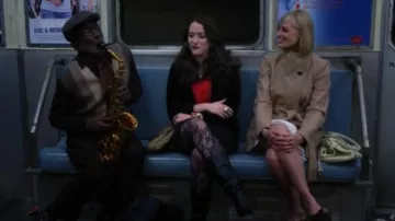 Aqua Mesh Neoprene Stripe Dress worn by Caroline Channing (Beth Behrs) in 2  Broke Girls (S05E09)