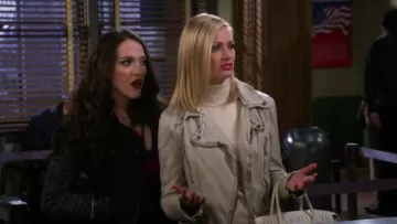 Free People Vegan Leather Hooded Motorcycle Jacket in Light Grey worn by Caroline Channing (Beth Behrs) in 2 Broke Girls (S06E01)