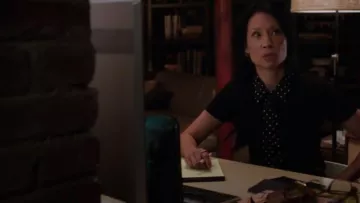 Miu Miu  Polka-dot Silk-trimmed Cotton-jersey T-shirt worn by Dr. Joan Watson (Lucy Liu) in Elementary (S06E05)