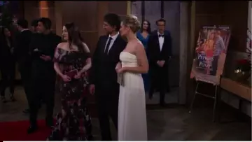 Zac Posen Off-the-Shoulder Printed Mermaid Gown worn by Max Black (Kat Dennings) in 2 Broke Girls (S06E22)