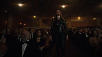 The biker jacket peplum Alexander MCQueen worn by Allison Hargreeves (Emmy Raver-Lampman) in The Umbrella Academy S01E10