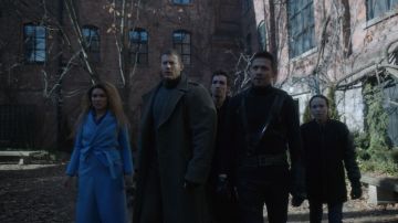 Maje Geode Long Blue Coat worn by Allison Hargreeves (Emmy Raver-Lampman) in The Umbrella Academy (S01E01)