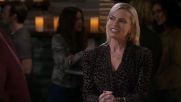 L'Agence Lydia Drape Front Burnout Velvet Blouse worn by Jill Kendall (Jaime Pressly) in Mom (S06E15)