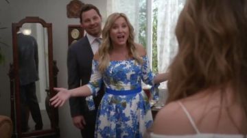 Carolina Herrera  Off-The-Shoulder Floral Dress worn by Dr. Arizona Robbins (Jessica Capshaw) in Grey's Anatomy (S14E24)