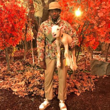 The down jacket pink and green of Tyler, The Creator on the account instagram of @feliciathegoat