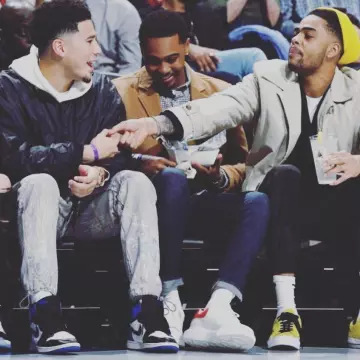 Sneakers Air Jordan 1 X Fragment worn by Devin Booker on the Instagram account @dloading