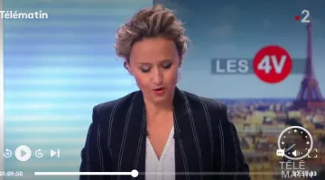 Chaqueta de traje a rayas de Caroline Roux Sandro en Télématin el 11.03.2019
