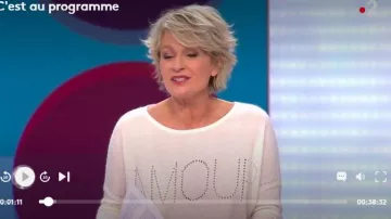 Le pull AMOUR Kujten de Sophie Davant dans C'est au programme le 08.03.2019