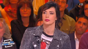 La chaqueta motera de tela negra desteñida de Géraldine Maillet en Touche pas à mon poste del 28/02/2019