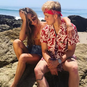 Red Palm Printed Hawaiian Shirt worn by Jake Paul on his Instagram Account
