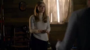 Aqua Cashmere Zip Detail Donegal Cashmere Sweater worn by Michaela Stone (Melissa Roxburgh) in Manifest (S01E13)