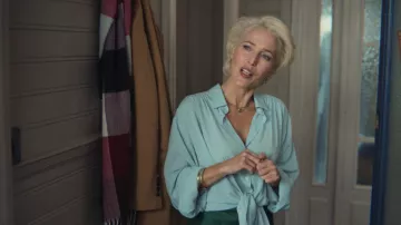 Denim Crop Top Shirt worn by Jean Milburn (Gillian Anderson) as seen in Sex Education S01E02